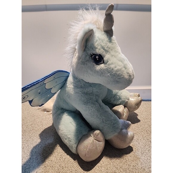 The Bear Factory Winged Unicorn-Blue & Sparkly Silver w/Mane And Horn - Picture 5 of 7